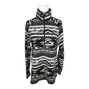 Eddie Bauer Fleece Pullover Aztec Print Quarter Zip Cozy Comfy Black White Large